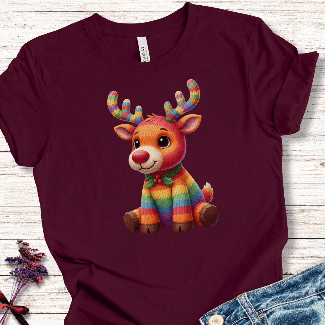 Knitted Rendeer T-Shirt Maroon / S