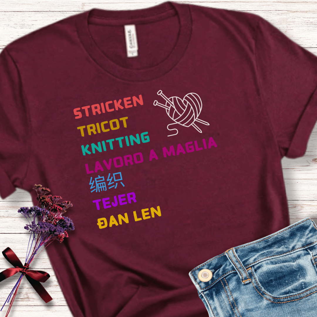 Knitting Language T-Shirt Maroon / S