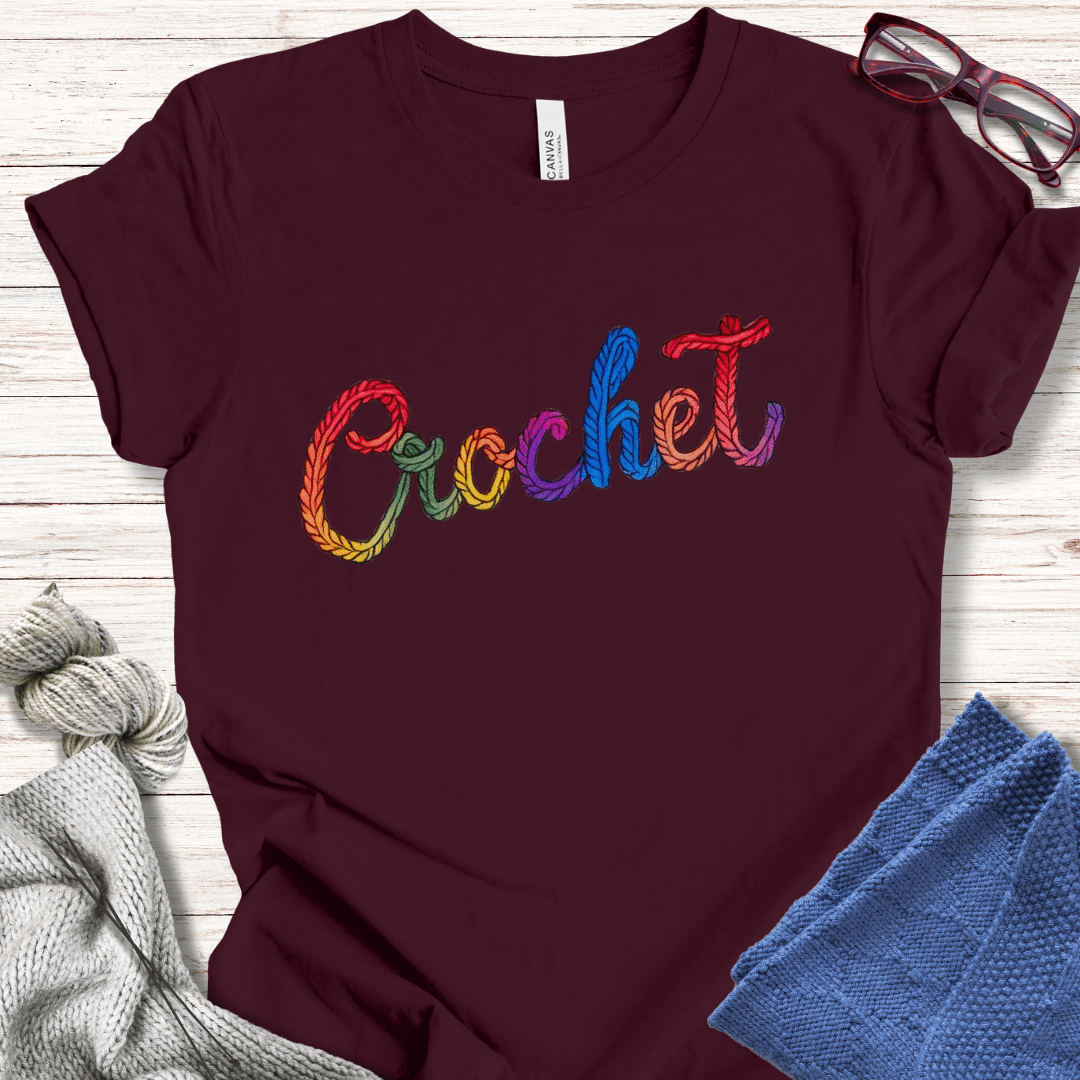 Rainbow Crochet T-Shirt Maroon / S