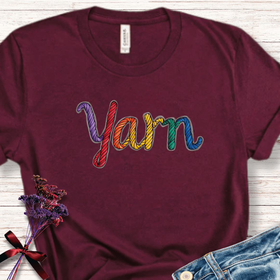 Rainbow Yarn T-Shirt Maroon / S