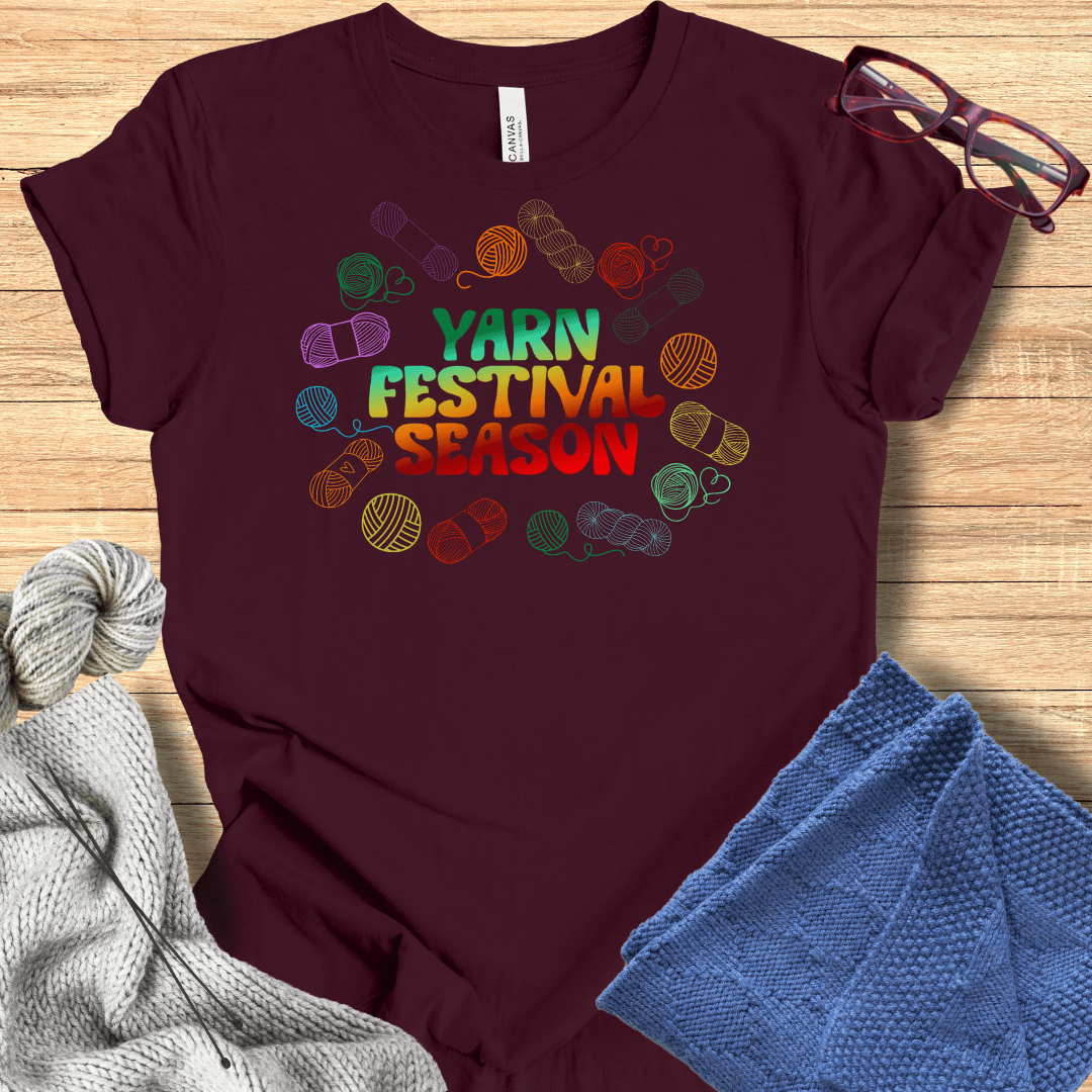 Retro Yarn Festival T-Shirt Maroon / S