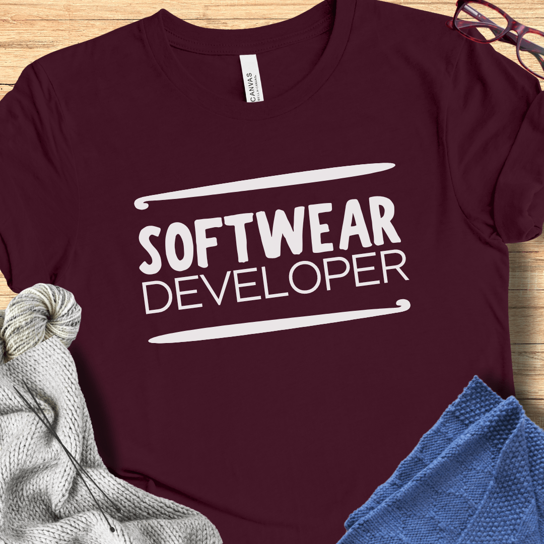 Software Developer Crochet T-Shirt Maroon / S