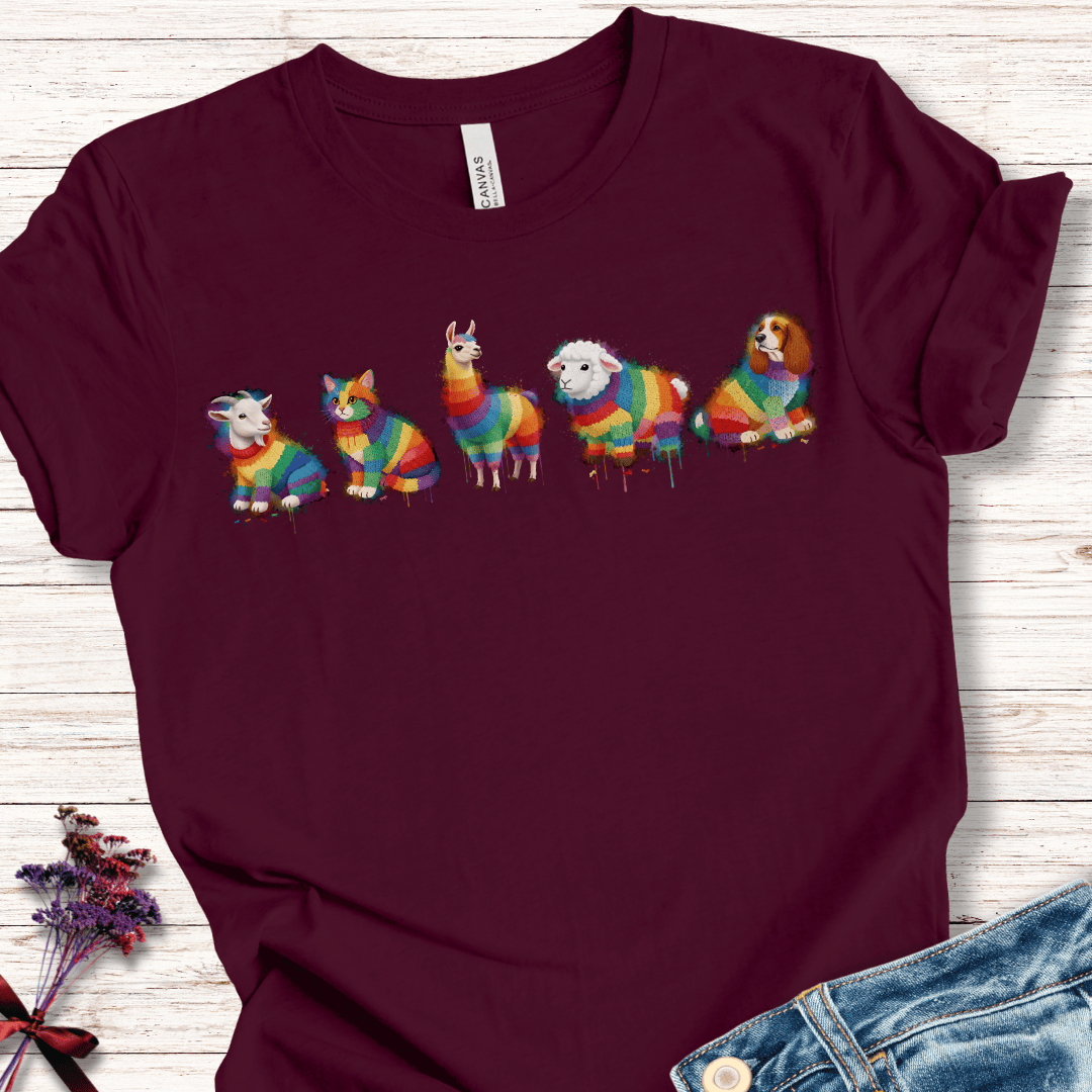 Animal Dye Splash Lineup T-Shirt Maroon / XS