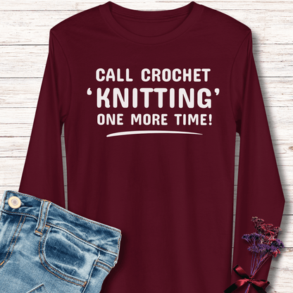 Call Crochet Knitting Long Sleeve Tee Maroon / XS