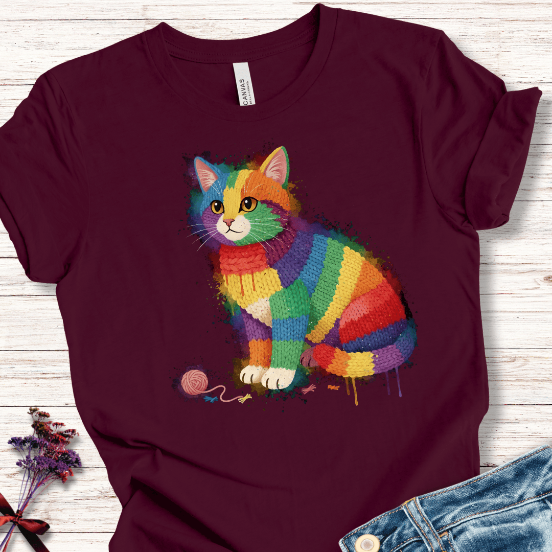 Cat Dye Splash T-Shirt Maroon / XS