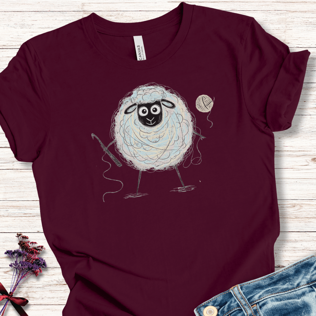 Crochet Sheepet T-Shirt Maroon / XS