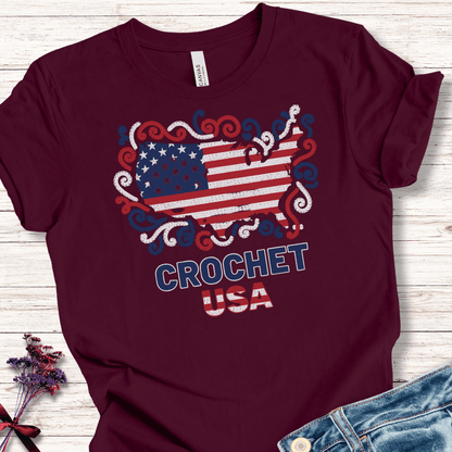 Crochet USA T-Shirt Maroon / XS