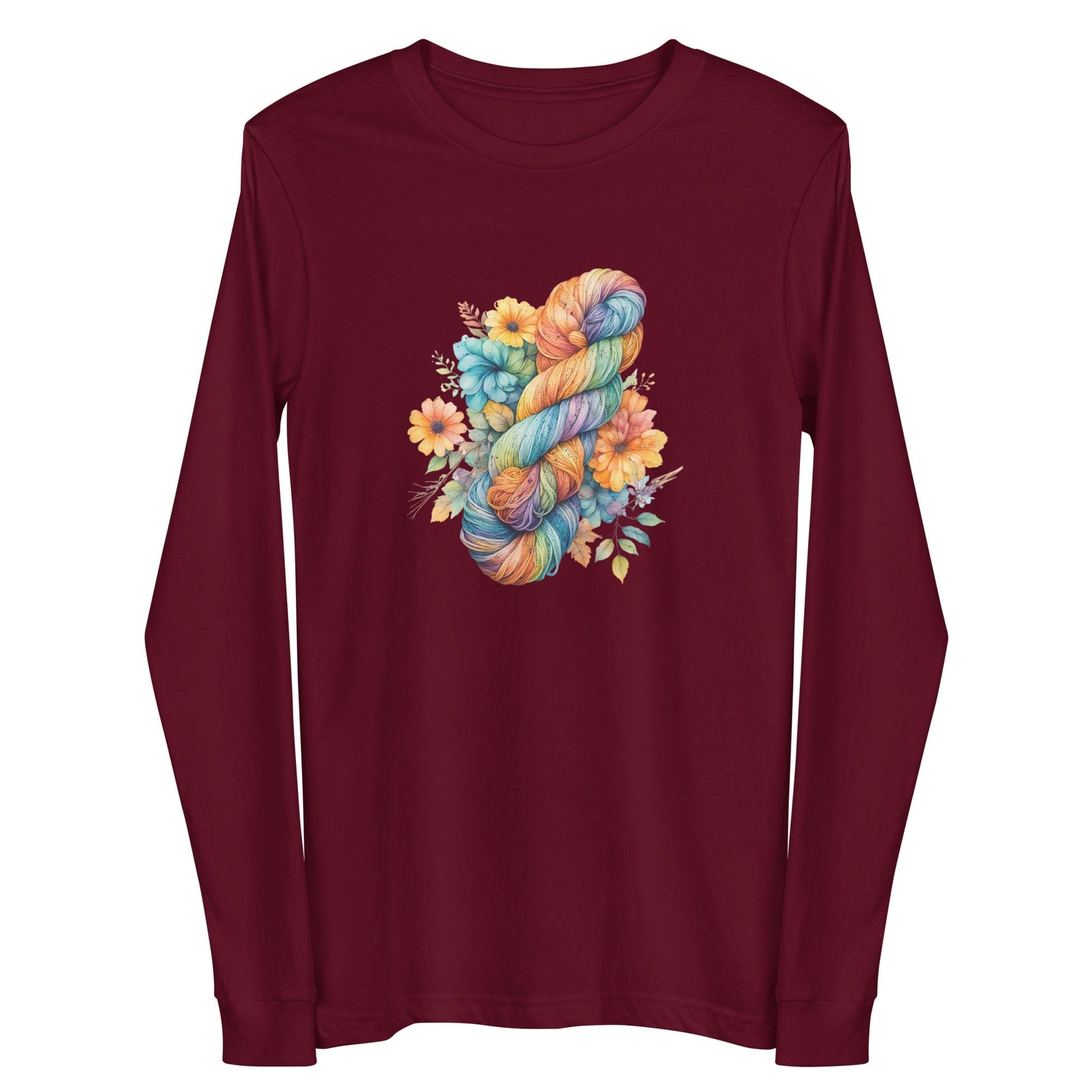 Floral Skein Long Sleeve Tee Maroon / XS