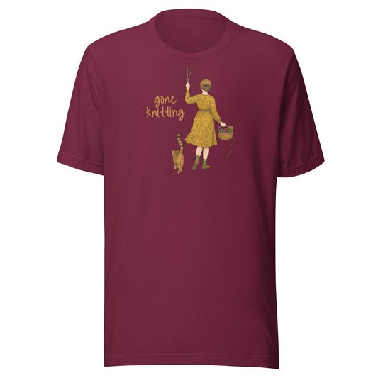 Gone Knitting T-Shirt (peach) Maroon / XS
