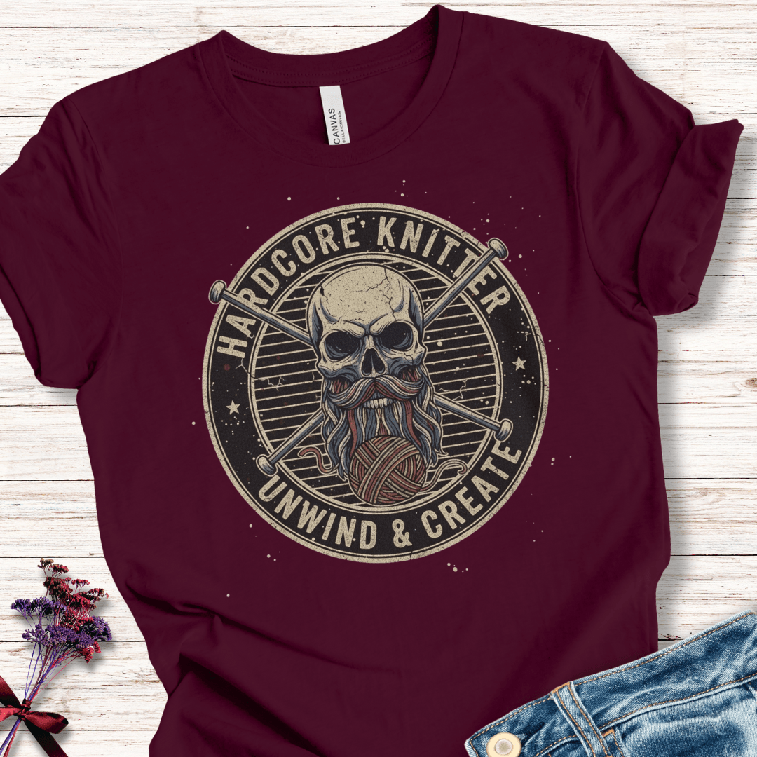 Hardcore Knitter T-Shirt Maroon / XS