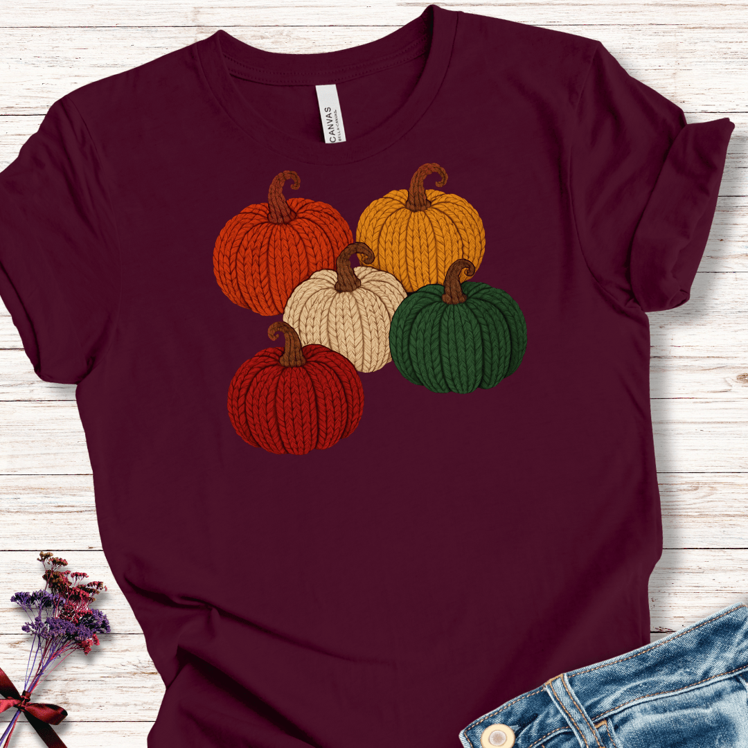 Knitted Pumpkins T-Shirt Maroon / XS