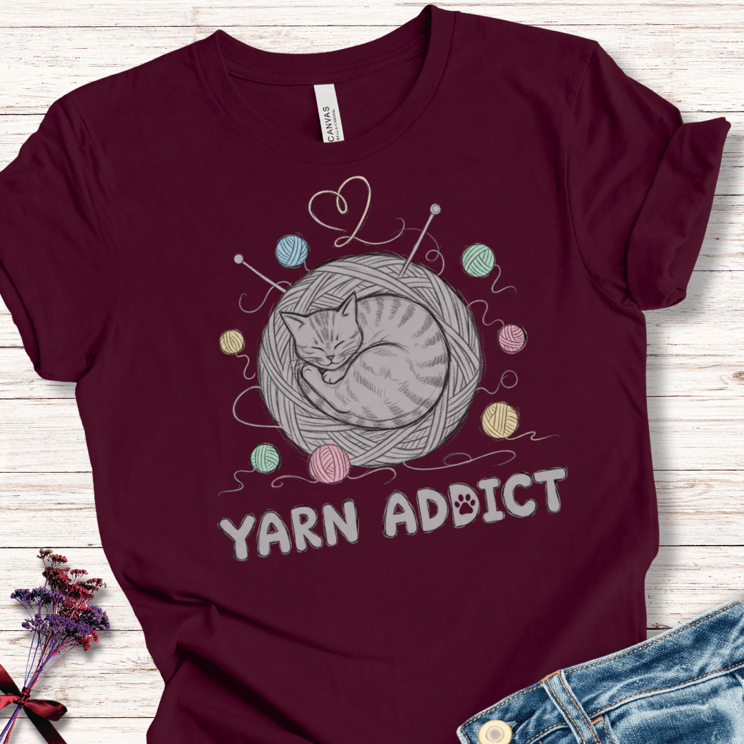 Yarn Addict Sketch T-Shirt Maroon / XS