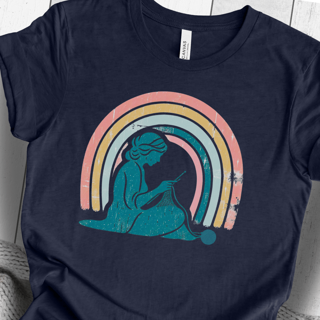 Retro Knitting Graphic T-Shirt Midnight Navy / S