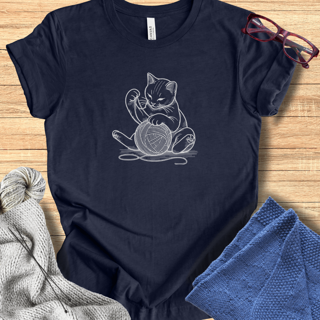 Cat Playing with Yarn T-Shirt Navy / S