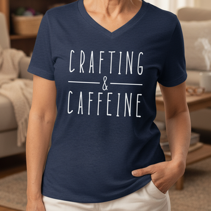 Crafting & Caffeine V Neck T-Shirt Navy / S