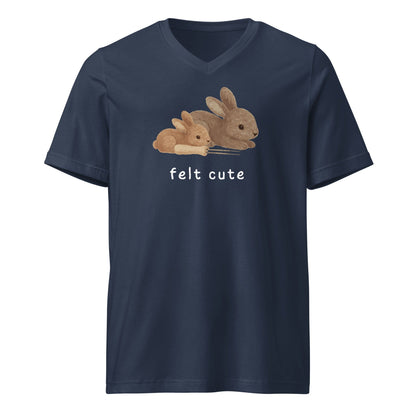 Felt Cute V-Neck T-Shirt Navy / S