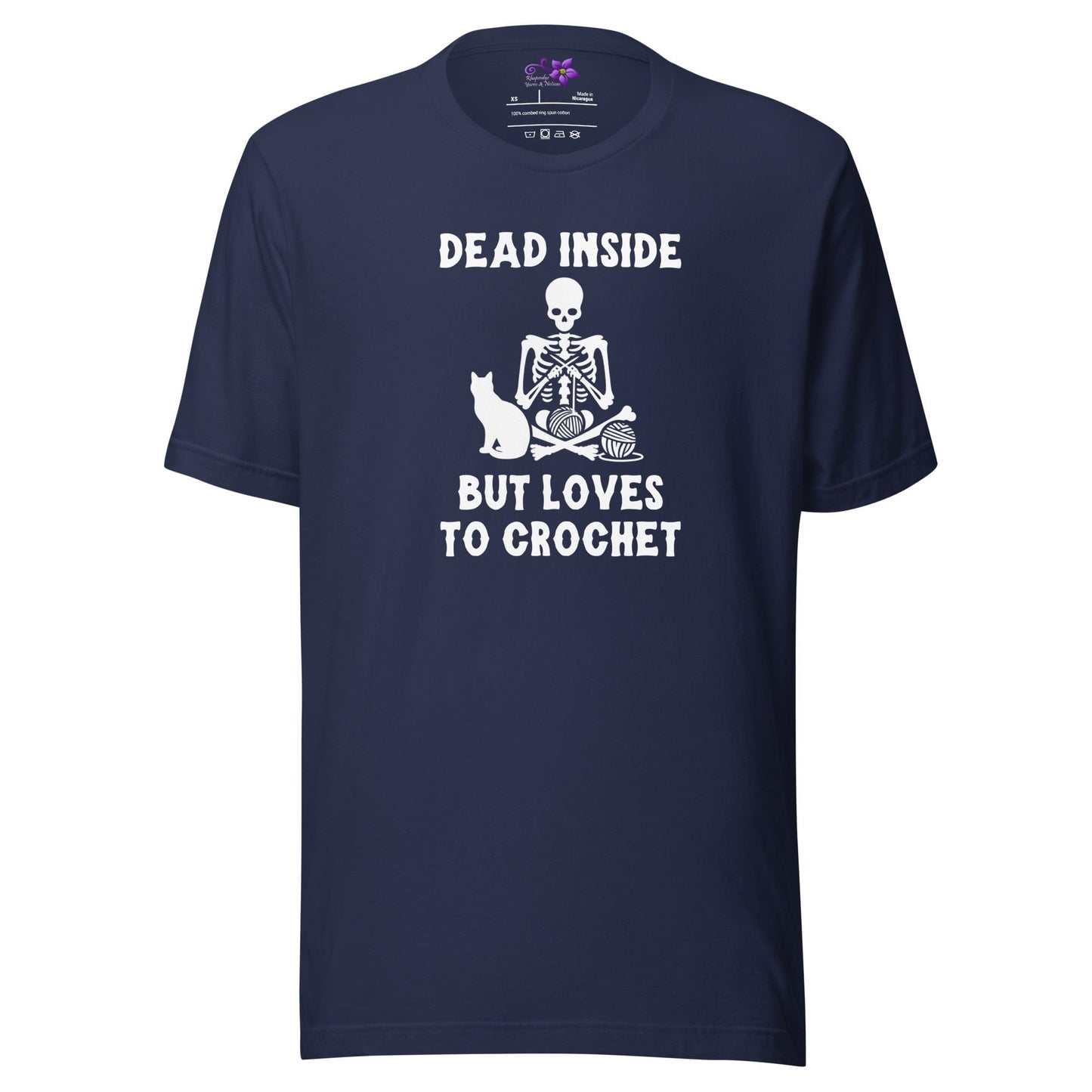 Dead Inside but loves to Crochet Crew Neck T-Shirt Navy / XS