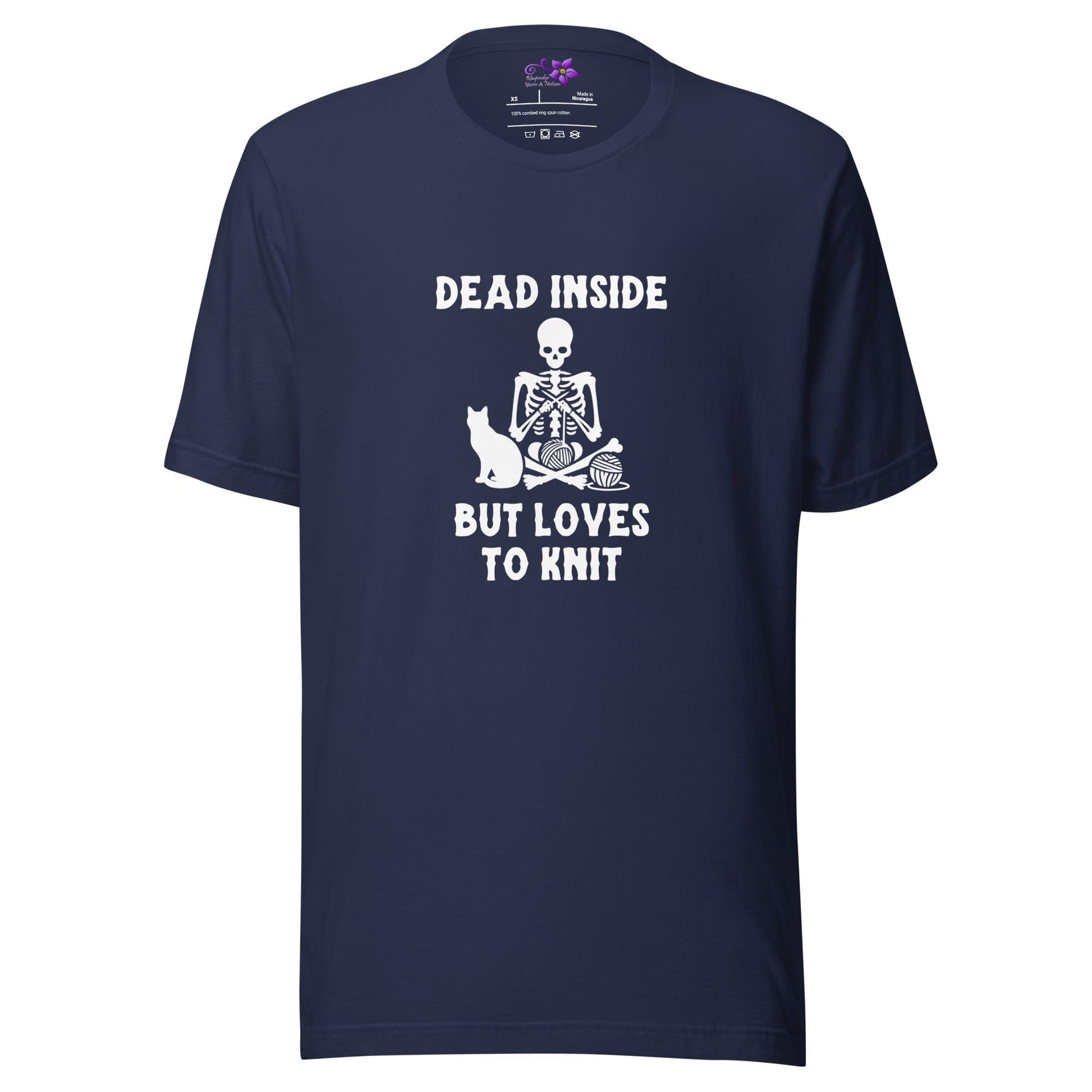 Dead Inside but loves to knit Crew Neck T-Shirt Navy / XS