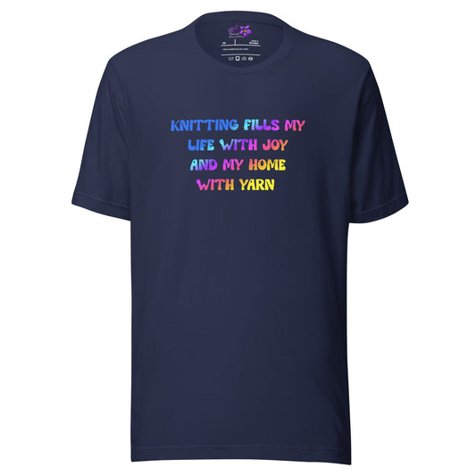 Knitting Fills my Life Crew Neck T-Shirt Navy / XS