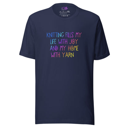 Knitting fills my Life (swirl font) Crew Neck T-Shirt Navy / XS