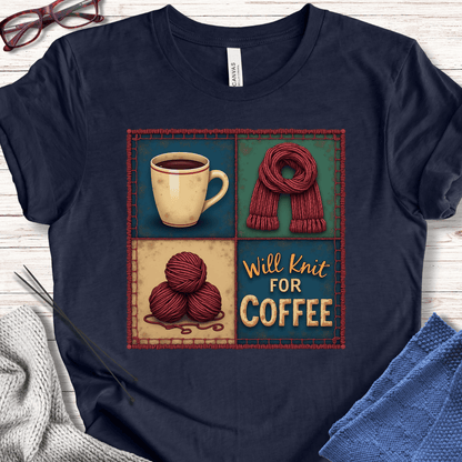 Will Knit for Coffee T-Shirt (square) Navy / XS