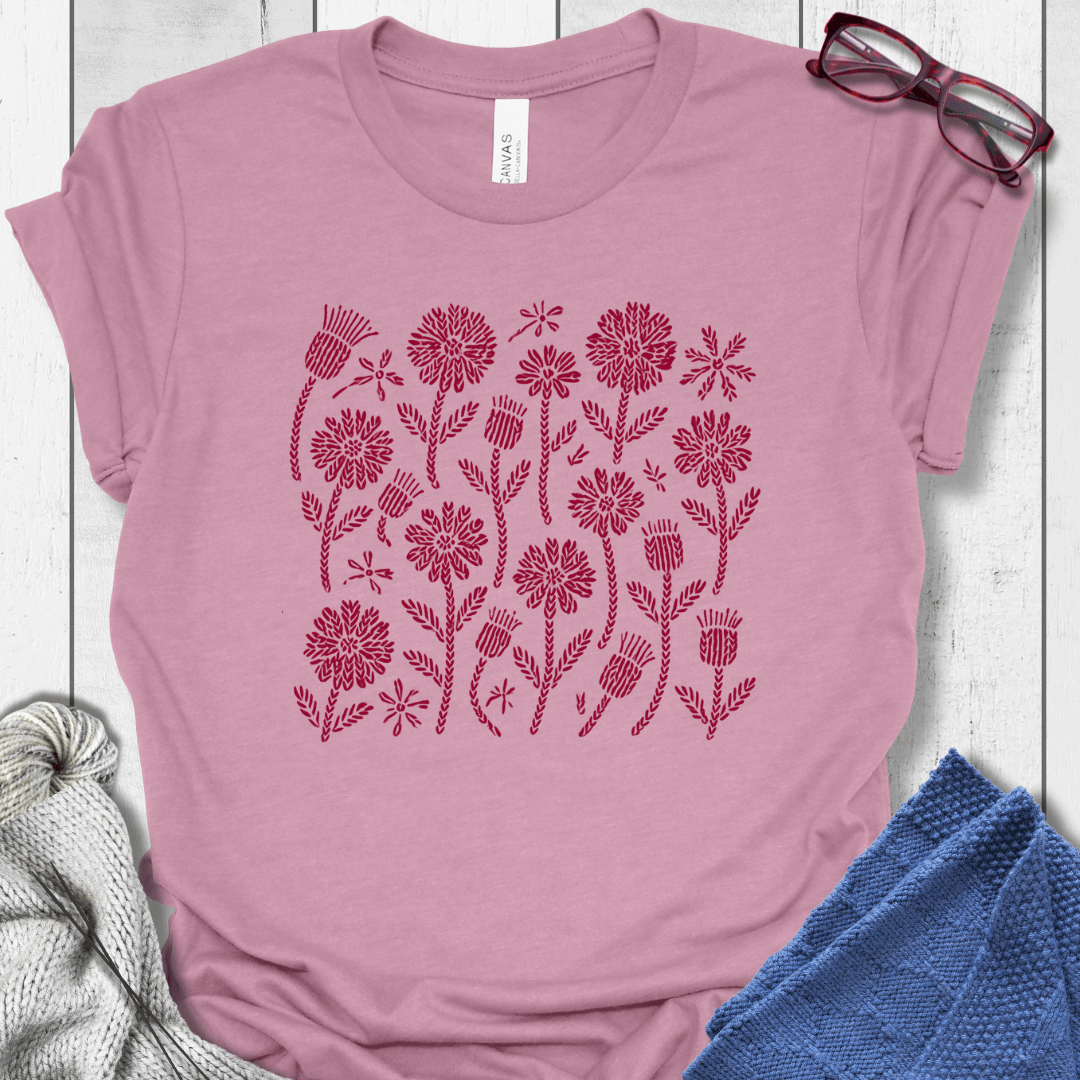 Boho Yarn Flowers T-Shirt Orchid Pink / S