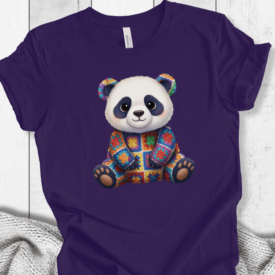 Crochet Panda T-Shirt Purple / S