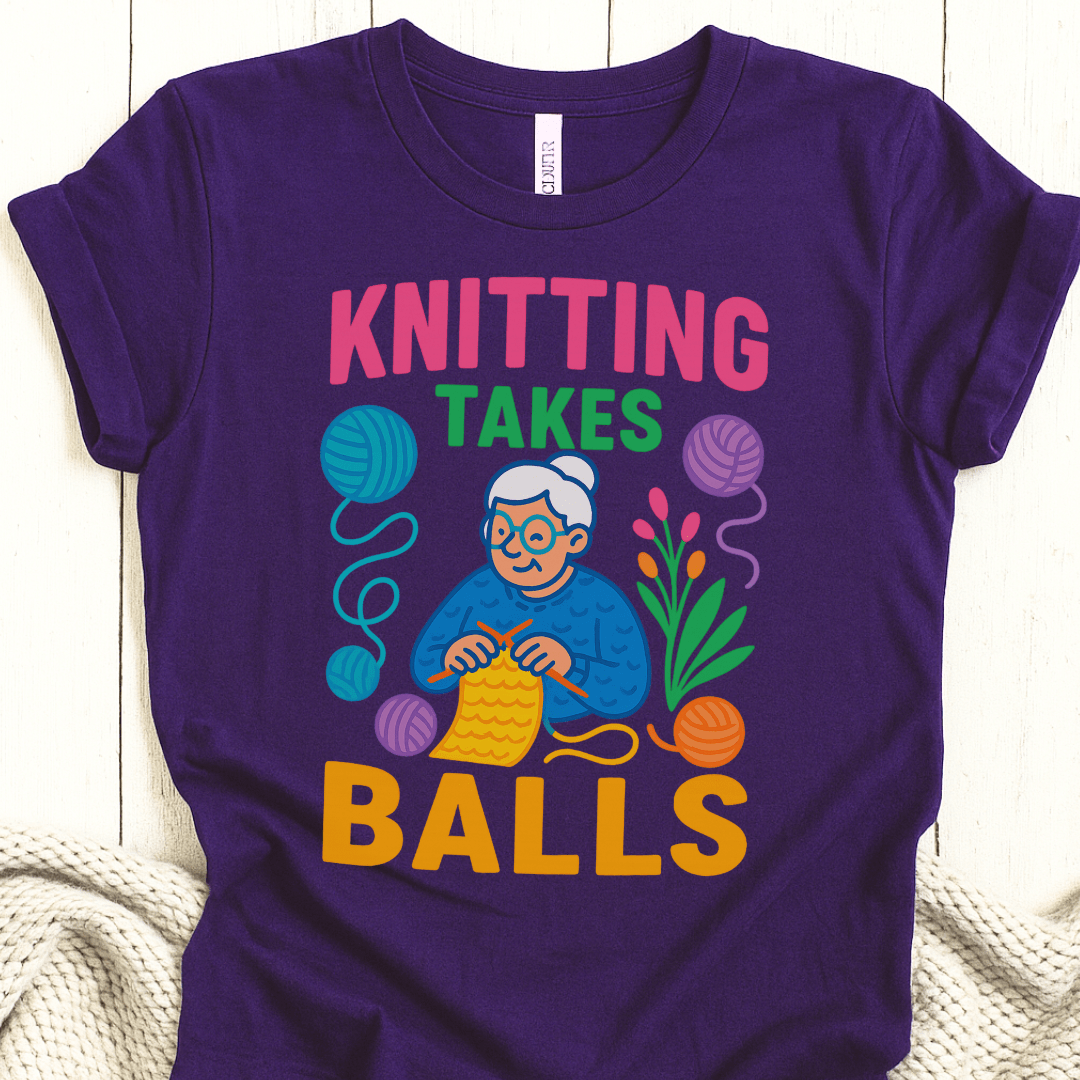 Knitting Takes Balls T-Shirt Purple / XS