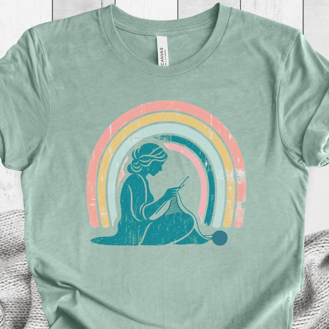 Retro Knitting Graphic T-Shirt Sea Breeze / S