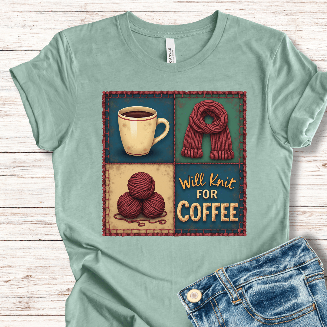 Will Knit for Coffee T-Shirt (square) Sea Breeze / XS