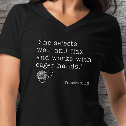 Christian Proverb V Neck t-shirt Solid Black Blend / S
