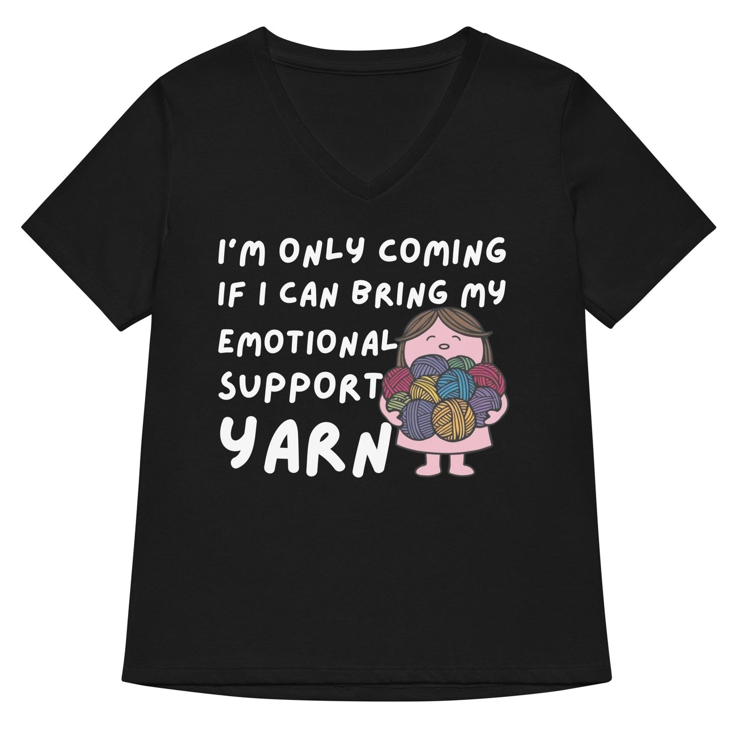 Emotional Support V Neck T-Shirt Solid Black Blend / S