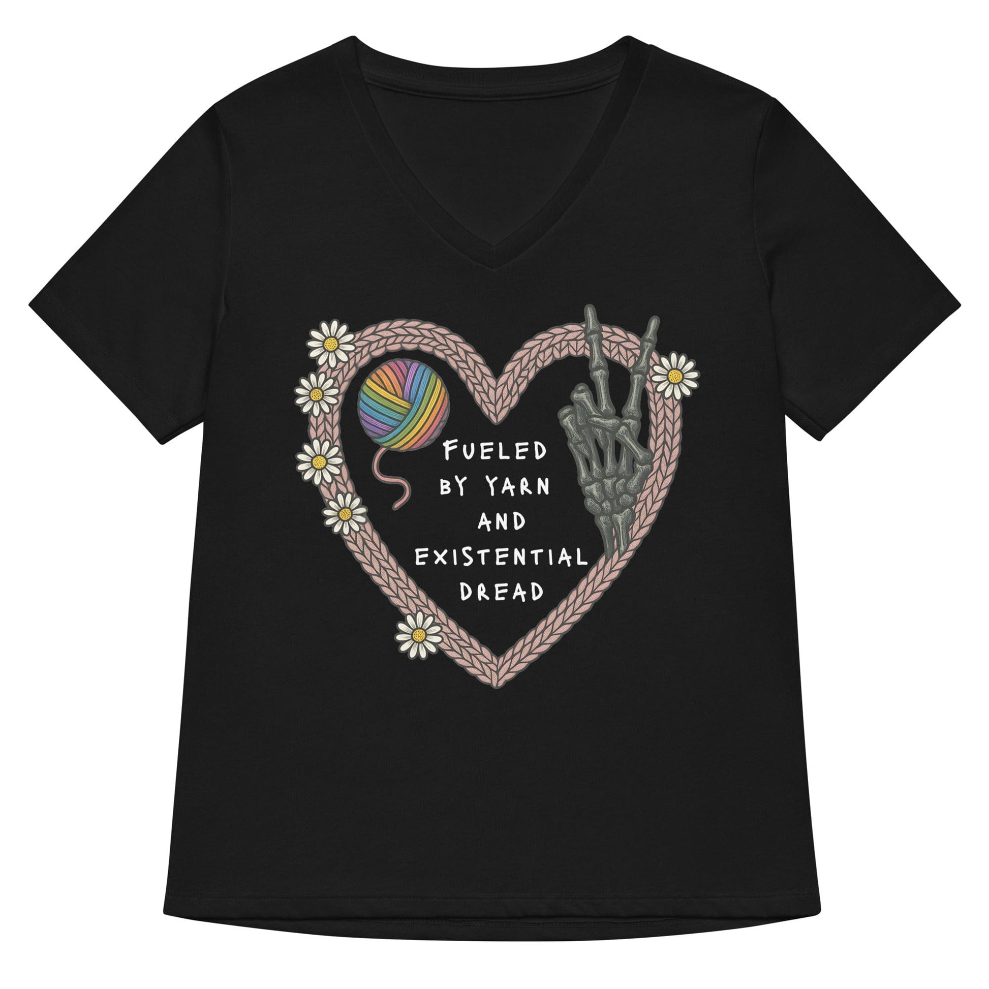 Existential Yarn V Neck T-Shirt Solid Black Blend / S