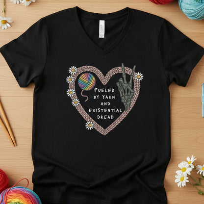 Existential Yarn V Neck T-Shirt Solid Black Blend / S