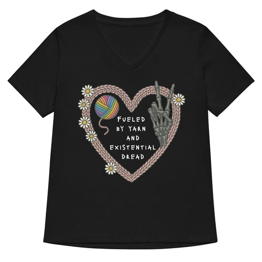 Existential Yarn V Neck T-Shirt Solid Black Blend / S