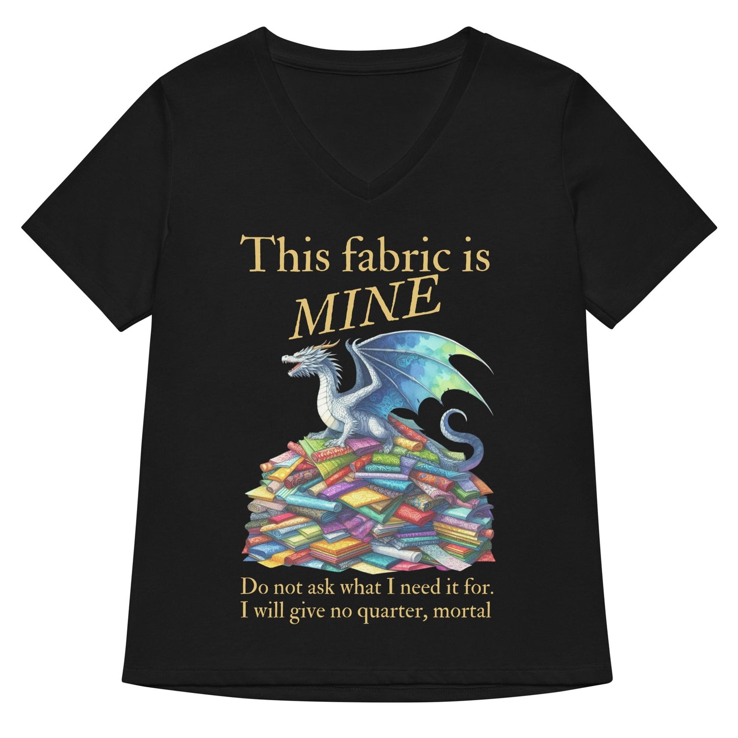 Fabric Dragon Hoarder V Neck T-Shirt Solid Black Blend / S