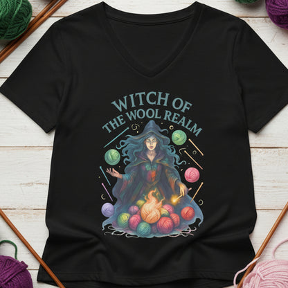 Fire Witch of the Wool Realm V Neck T-Shirt Solid Black Blend / S