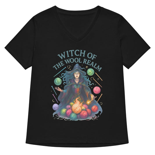 Fire Witch of the Wool Realm V Neck T-Shirt Solid Black Blend / S