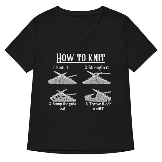 How to Knit V Neck T-Shirt Solid Black Blend / S