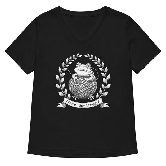 I came, I saw, I Frogged V Neck T-Shirt Solid Black Blend / S