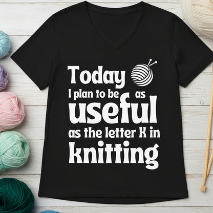 K in Knitting V Neck T-Shirt Solid Black Blend / S