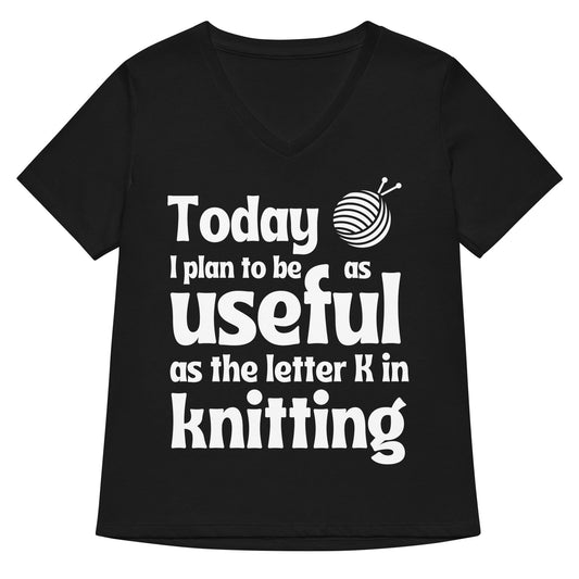 K in Knitting V Neck T-Shirt Solid Black Blend / S