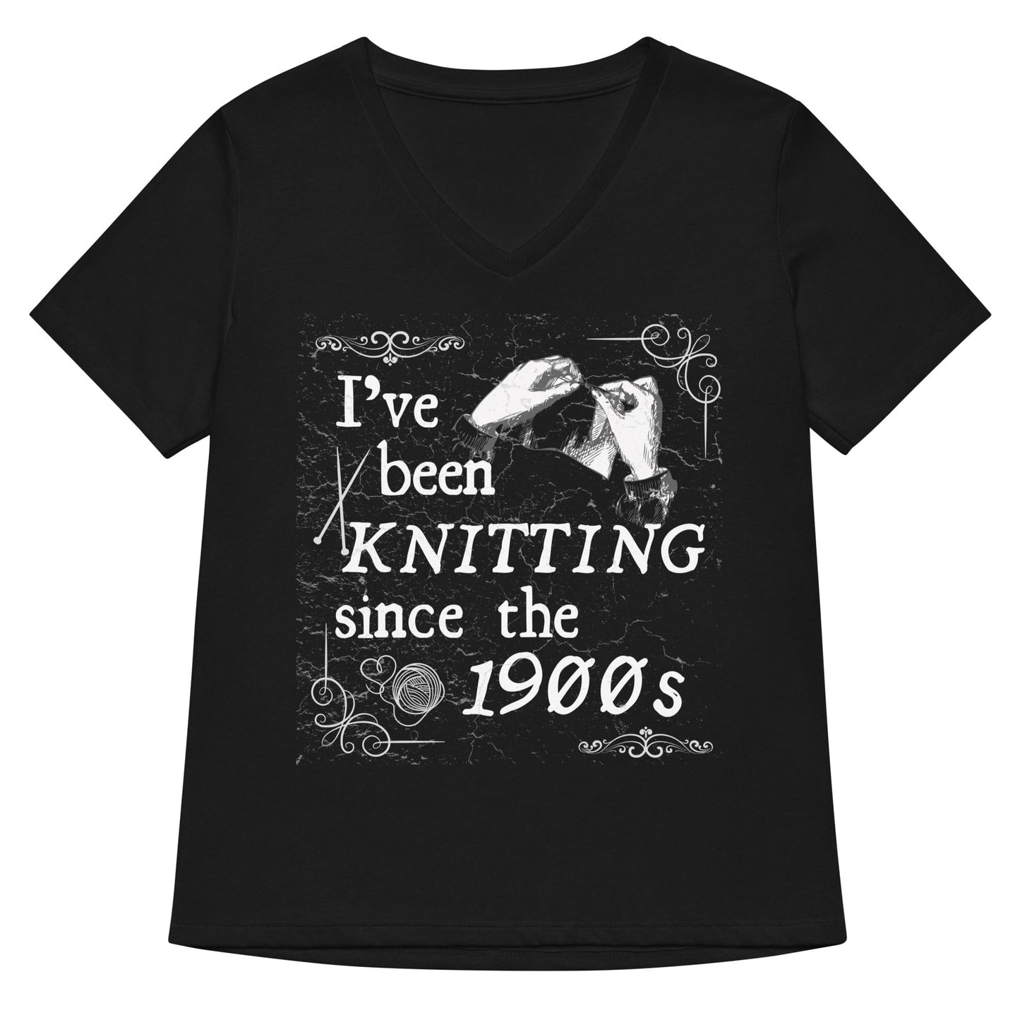 Knitting Since the 1900s V Neck T-Shirt Solid Black Blend / S