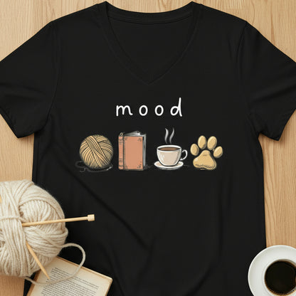 Mood V Neck T-Shirt Solid Black Blend / S