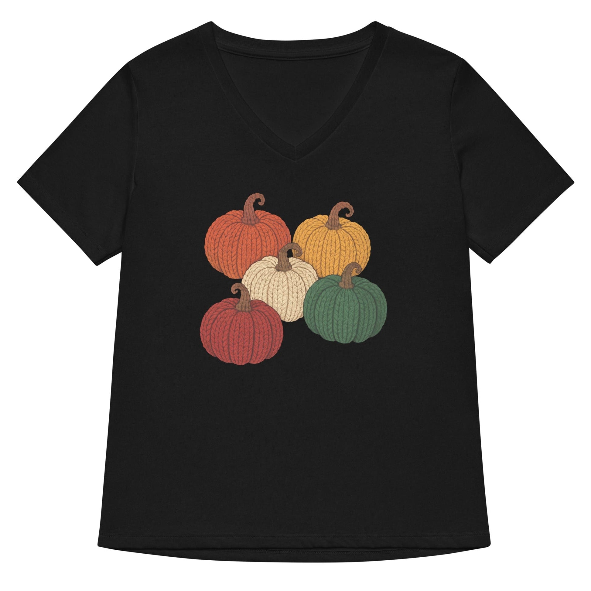 Pumpkins V Neck T-Shirt Solid Black Blend / S
