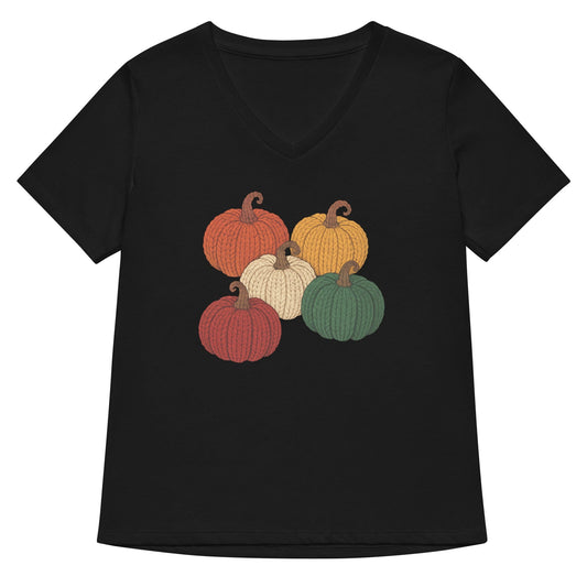 Pumpkins V Neck T-Shirt Solid Black Blend / S