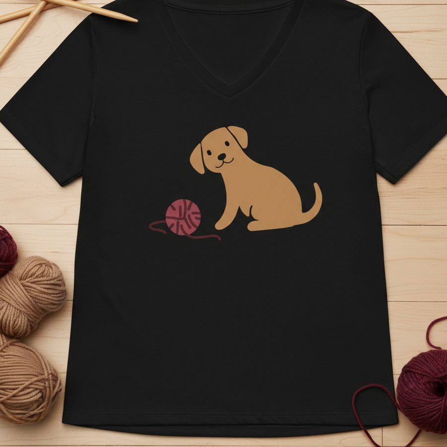 Puppy & Yarn V Neck T-Shirt Solid Black Blend / S