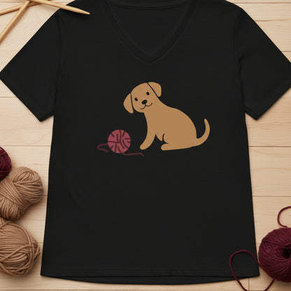 Puppy & Yarn V Neck T-Shirt Solid Black Blend / S