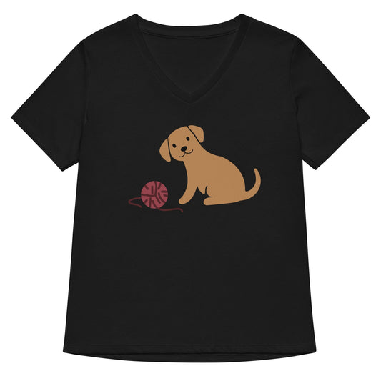 Puppy & Yarn V Neck T-Shirt Solid Black Blend / S
