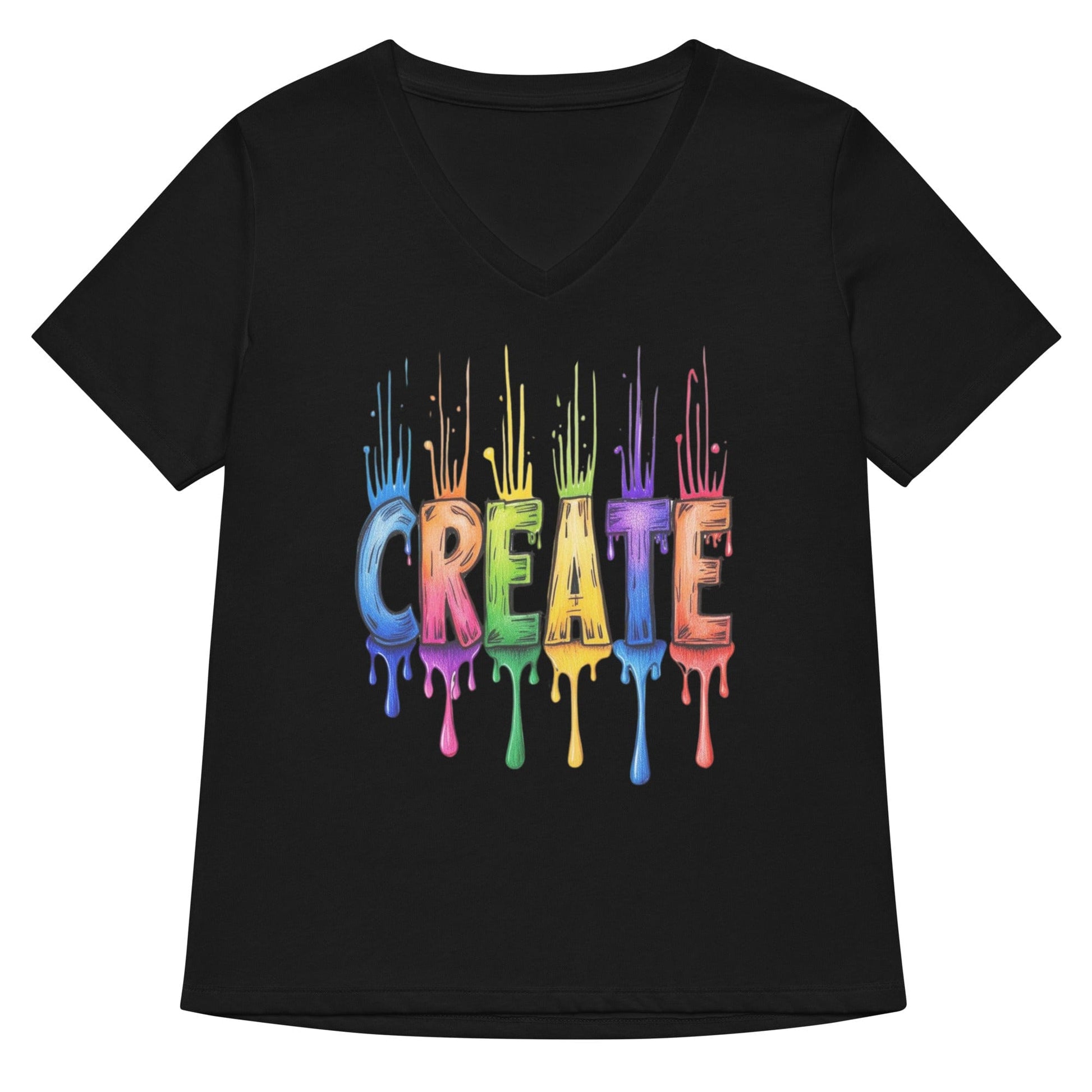 Rainbow Create V Neck T-Shirt Solid Black Blend / S